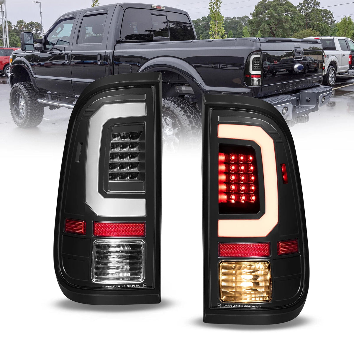 Black LED Tail Lights For 2008-2016 Ford F250 F350 F450 F550 Super Duty w/Bulbs