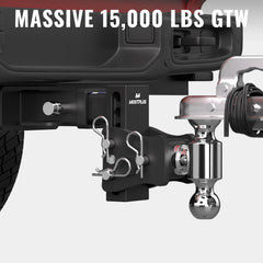 4" Adjustable Iron Trailer Tow Hitch with 2" Receiver 2" & 2-5/16" Dual Ball Mount, 8000-15000 LBS GTW For Most Truck & SUV