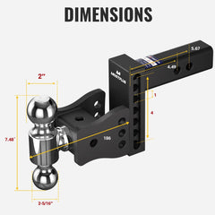 4" Adjustable Iron Trailer Tow Hitch with 2" Receiver 2" & 2-5/16" Dual Ball Mount, 8000-15000 LBS GTW For Most Truck & SUV
