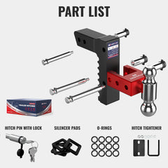 8" Adjustable Aluminium Trailer Tow Hitch with 2" Receiver 2" & 2-5/16" Dual Ball Mount, 12500 LBS GTW For Most Truck & SUV