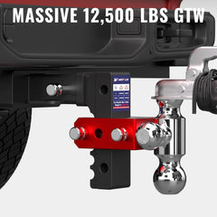 6" Adjustable Aluminium Trailer Tow Hitch with 2" Receiver 1-7/8", 2" & 2-5/16" Tri-Ball Mount, 12500 LBS GTW For Most Truck & SUV