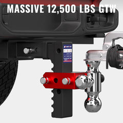 8" Adjustable Aluminium Trailer Tow Hitch with 2" Receiver 1-7/8", 2" & 2-5/16" Tri-Ball Mount, 12500 LBS GTW For Most Truck & SUV