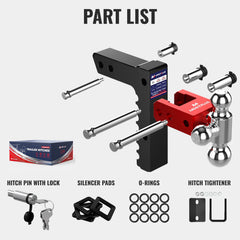 8" Adjustable Aluminium Trailer Tow Hitch with 2" Receiver 1-7/8", 2" & 2-5/16" Tri-Ball Mount, 12500 LBS GTW For Most Truck & SUV