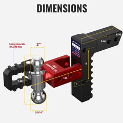 8" Adjustable Aluminium Trailer Tow Hitch with 2.5" Receiver 2" & 2-5/16" Dual Ball Mount, Tow Shackle, 18500 LBS GTW, Tow Shackle For Most Truck & SUV