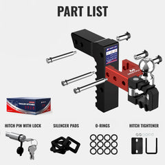 8" Adjustable Aluminium Trailer Tow Hitch with 2.5" Receiver 2" & 2-5/16" Dual Ball Mount, Tow Shackle, 18500 LBS GTW, Tow Shackle For Most Truck & SUV