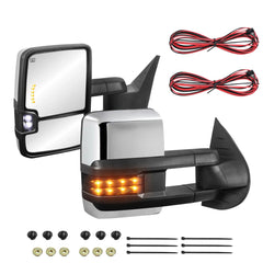 Chrome Power Heated Tow Mirrors For 2007-2013 Chevrolet Silverado GMC Sierra w/Turn Signal, Clearance Lights