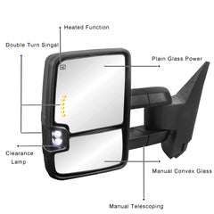 Chrome Power Heated Tow Mirrors For 2007-2013 Chevrolet Silverado GMC Sierra w/Turn Signal, Clearance Lights