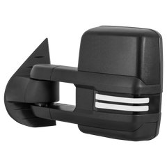 Black Power Folding Tow Mirrors For 2007-2013 Silverado Sierra 1500 w/Switchback Turn Signal, Clearance Lamps, White Running Lights