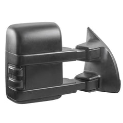 Black Tow Mirrors For 1999-2007 Ford F250 F350 F450 F550 Super Duty w/ Power Heated, Smoked Turn Signal LH+RH