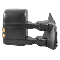 Black Tow Mirrors For 1999-2007 Ford F250 F350 F450 F550 Super Duty w/ Power Heated, Smoked Turn Signal LH+RH