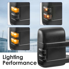 Black Tow Mirrors For 1999-2007 Ford F250 F350 F450 F550 Super Duty w/ Power Heated, Smoked Turn Signal LH+RH