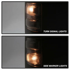 Black Tow Mirrors For 1999-2007 Ford F250 F350 F450 F550 Super Duty w/ Power Heated, Smoked Turn Signal LH+RH