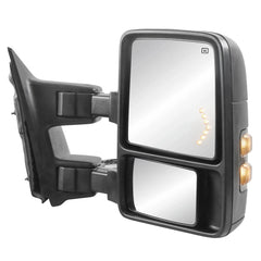 Black Tow Mirrors For 1999-2007 Ford F250 F350 F450 F550 Super Duty w/ Power Heated, Smoked Turn Signal LH+RH