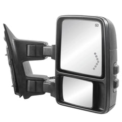 Black Tow Mirrors For 1999-2007 Ford F250 F350 F450 F550 Super Duty w/ Power Heated, Smoked Turn Signal LH+RH
