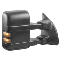 Black Tow Mirrors For 1999-2007 Ford F250 F350 F450 F550 Super Duty w/ Power Heated, Smoked Turn Signal LH+RH