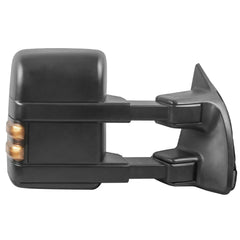 Black Tow Mirrors For 1999-2007 Ford F250 F350 F450 F550 Super Duty w/ Power Heated, Smoked Turn Signal LH+RH