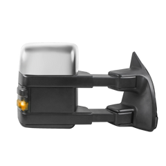 Pair Chrome Power Heated Tow Mirrors For 1999-2007 Ford F250 F350 F450 F550 Super Duty w/ Smoked Turn Signal Lights