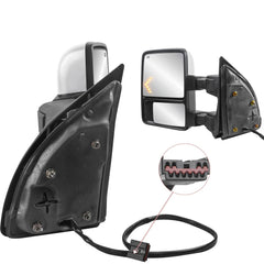 Pair Chrome Power Heated Tow Mirrors For 1999-2007 Ford F250 F350 F450 F550 Super Duty w/ Smoked Turn Signal Lights