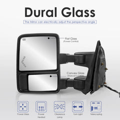 Pair Chrome Power Heated Tow Mirrors For 1999-2007 Ford F250 F350 F450 F550 Super Duty w/ Smoked Turn Signal Lights