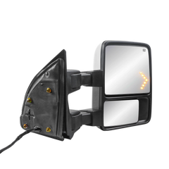 Pair Chrome Power Heated Tow Mirrors For 1999-2007 Ford F250 F350 F450 F550 Super Duty w/ Smoked Turn Signal Lights