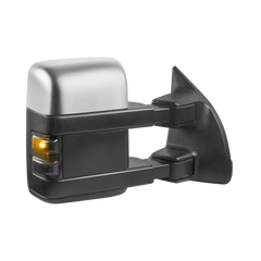 Pair Chrome Power Heated Tow Mirrors For 1999-2007 Ford F250 F350 F450 F550 Super Duty w/ Smoked Turn Signal Lights