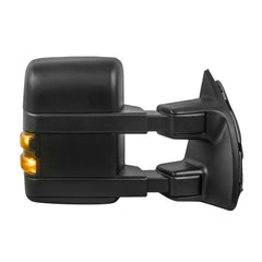 Pair Black Tow Mirrors For 2008-2016 Ford F250/F350/F450/F550 Super Duty w/ Power Heated, Smoked Turn Signal Lights