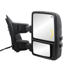 Pair Black Tow Mirrors For 2008-2016 Ford F250/F350/F450/F550 Super Duty w/ Power Heated, Smoked Turn Signal Lights