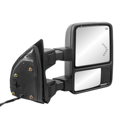 Pair Black Tow Mirrors For 2008-2016 Ford F250/F350/F450/F550 Super Duty w/ Power Heated, Smoked Turn Signal Lights