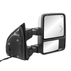 Pair Chrome Power Heated Tow Mirrors For 2008-2016 Ford F250/F350/F450/F550 Super Duty w/ Smoked Turn Signal Lights