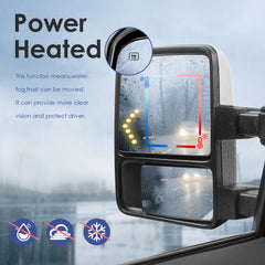 Pair Chrome Power Heated Tow Mirrors For 2008-2016 Ford F250/F350/F450/F550 Super Duty w/ Smoked Turn Signal Lights