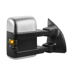 Pair Chrome Power Heated Tow Mirrors For 2008-2016 Ford F250/F350/F450/F550 Super Duty w/ Smoked Turn Signal Lights