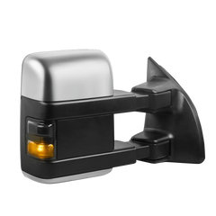 Pair Chrome Power Heated Tow Mirrors For 2008-2016 Ford F250/F350/F450/F550 Super Duty w/ Smoked Turn Signal Lights