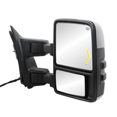 Pair Chrome Power Heated Tow Mirrors For 2008-2016 Ford F250/F350/F450/F550 Super Duty w/ Smoked Turn Signal Lights