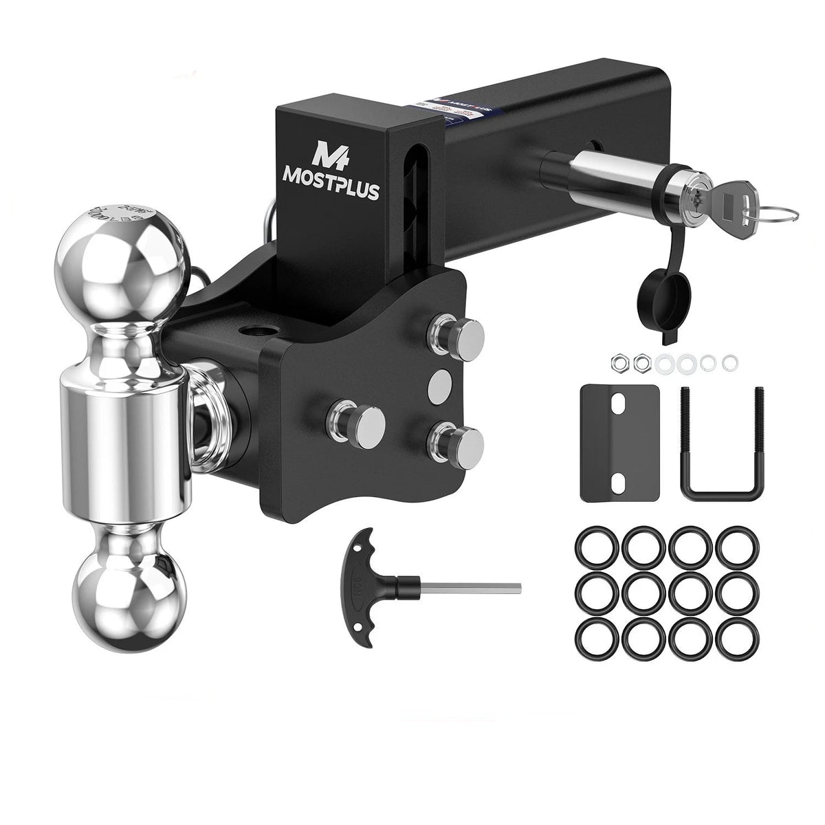 4" Adjustable Trailer Tow Hitch with 2.5" Receiver 2" & 2-5/16" Dual Ball Mount, 8000-20000 LBS GTW For Most Truck & SUV