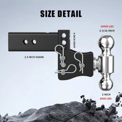 4" Adjustable Trailer Tow Hitch with 2.5" Receiver 2" & 2-5/16" Dual Ball Mount, 8000-20000 LBS GTW For Most Truck & SUV