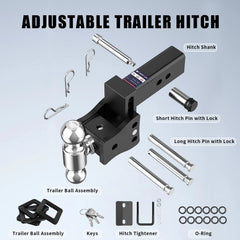 4" Adjustable Trailer Tow Hitch with 2.5" Receiver 2" & 2-5/16" Dual Ball Mount, 8000-20000 LBS GTW For Most Truck & SUV