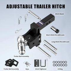 6" Adjustable Trailer Tow Hitch with 2" Receiver 2" & 2-5/16" Dual Ball Mount, 15000 LBS GTW For Most Truck & SUV