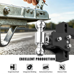 6" Adjustable Trailer Tow Hitch with 2" Receiver 2" & 2-5/16" Dual Ball Mount, 15000 LBS GTW For Most Truck & SUV