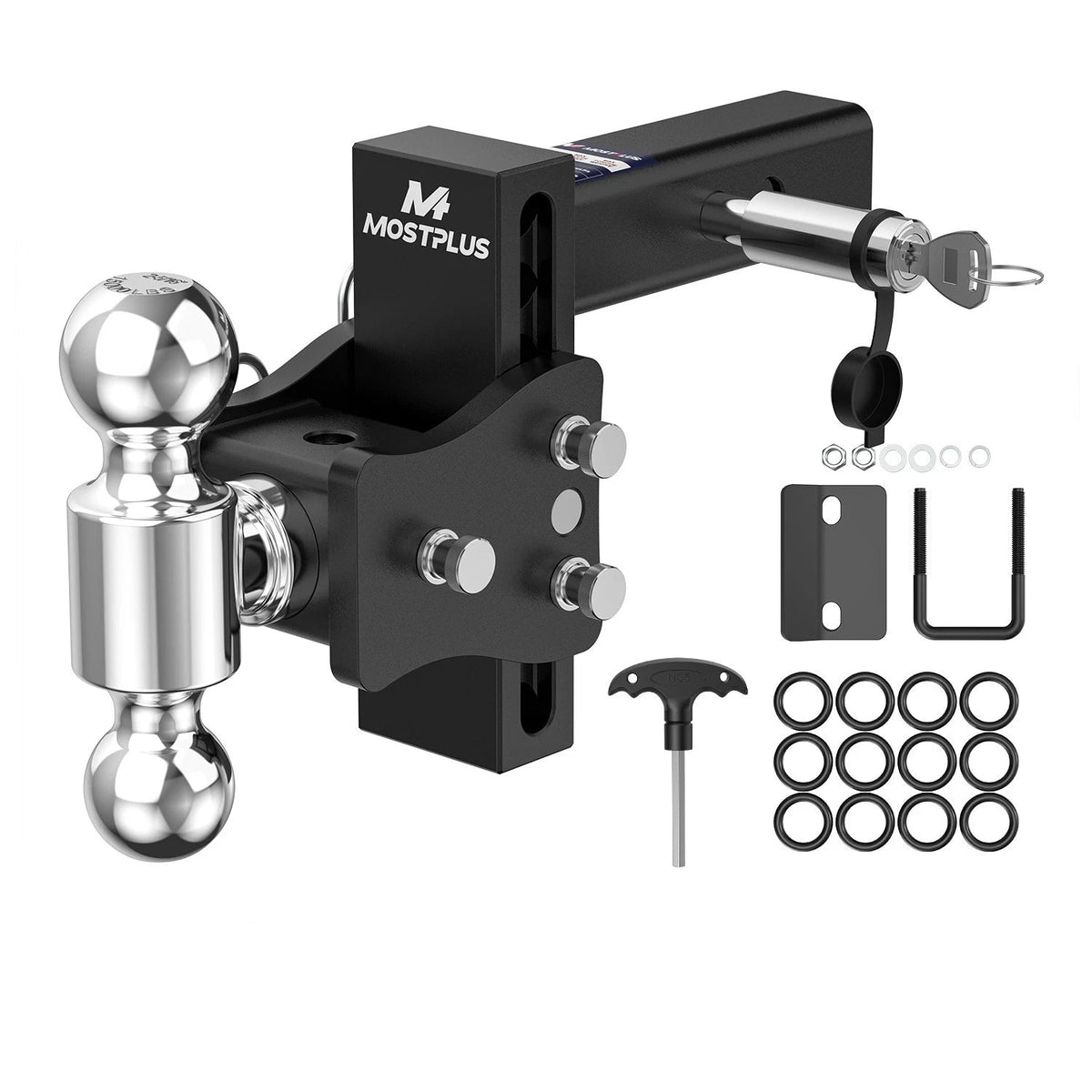 6" Adjustable Trailer Tow Hitch with 2" Receiver 2" & 2-5/16" Dual Ball Mount, 15000 LBS GTW For Most Truck & SUV