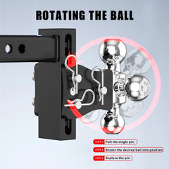 6" Adjustable Trailer Tow Hitch with 2" Receiver 1-7/8", 2" & 2-5/16" Tri-Ball Mount, 5000-15000 LBS GTW For Most Truck & SUV