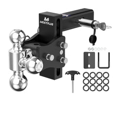 6" Adjustable Trailer Tow Hitch with 2" Receiver 1-7/8", 2" & 2-5/16" Tri-Ball Mount, 5000-15000 LBS GTW For Most Truck & SUV