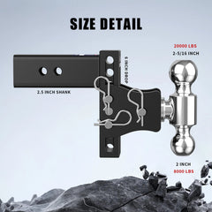 6" Adjustable Trailer Tow Hitch with 2.5" Receiver 2" & 2-5/16" Dual Ball Mount, 8000-15000 LBS GTW For Most Truck & SUV
