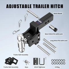 6" Adjustable Trailer Tow Hitch with 2.5" Receiver 2" & 2-5/16" Dual Ball Mount, 8000-15000 LBS GTW For Most Truck & SUV