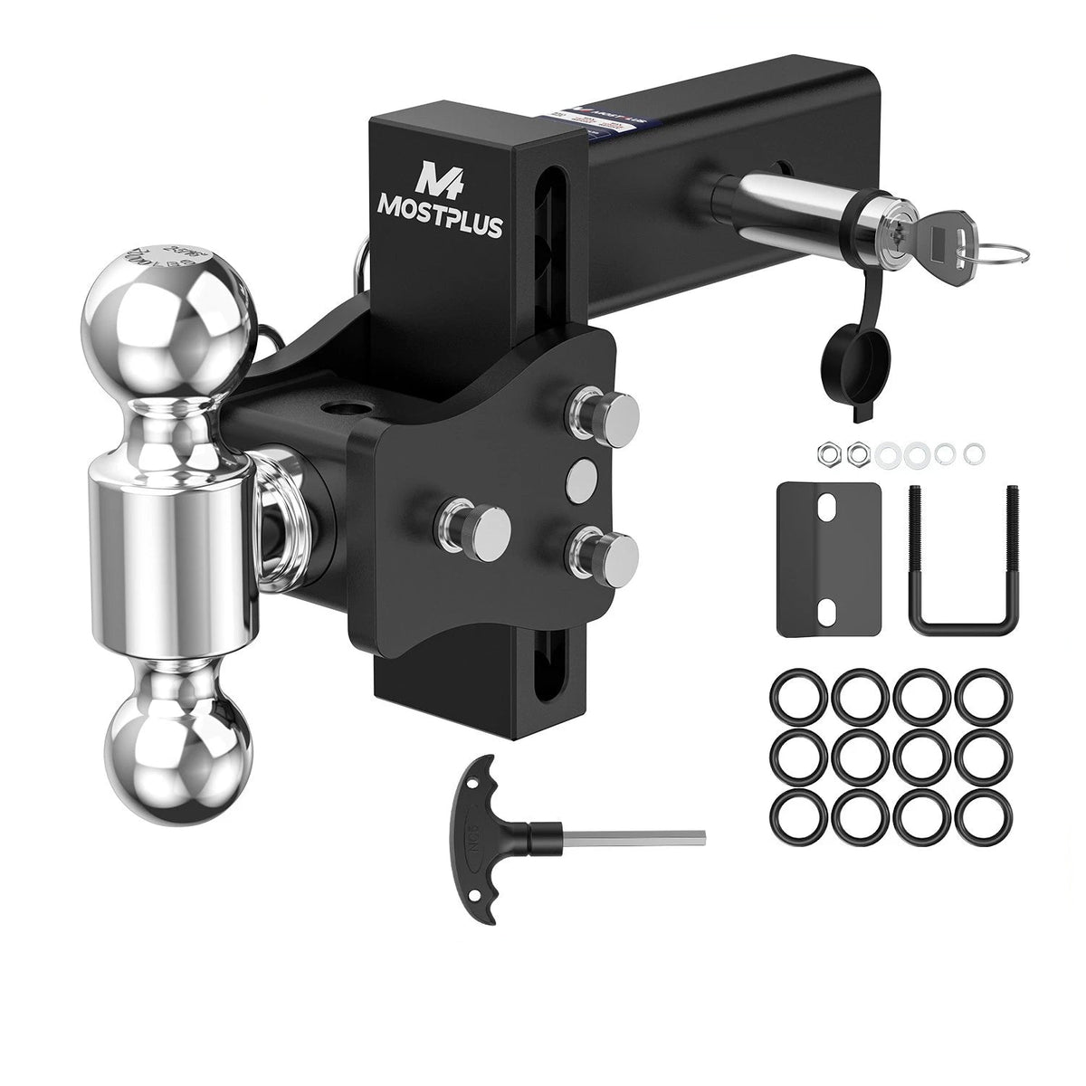 6" Adjustable Trailer Tow Hitch with 2.5" Receiver 2" & 2-5/16" Dual Ball Mount, 8000-15000 LBS GTW For Most Truck & SUV