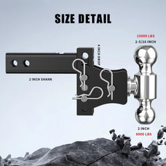 4" Adjustable Trailer Tow Hitch with 2" Receiver 2" & 2-5/16" Dual Ball Mount, 8000-20000 LBS GTW For Most Truck & SUV