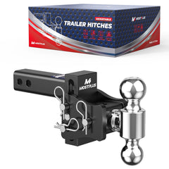 4" Adjustable Trailer Tow Hitch with 2" Receiver 2" & 2-5/16" Dual Ball Mount, 8000-20000 LBS GTW For Most Truck & SUV