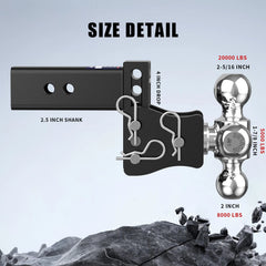 4" Adjustable Trailer Tow Hitch with 2.5" Receiver 1-7/8", 2" & 2-5/16" Tri-Ball Mount, 20000 LBS GTW For Most Truck & SUV