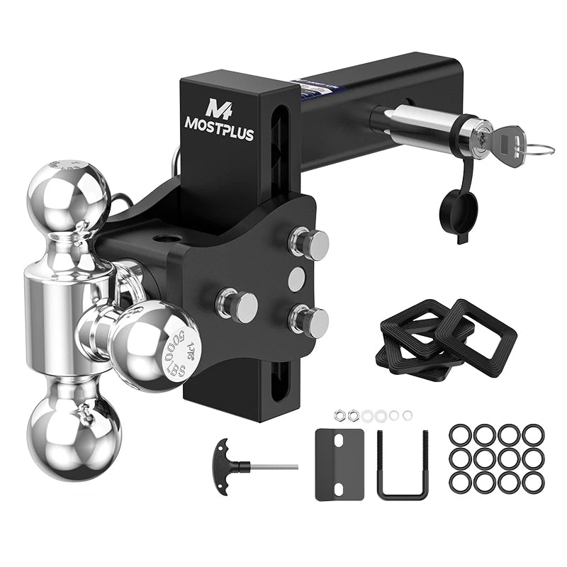 4" Adjustable Trailer Tow Hitch with 2.5" Receiver 1-7/8", 2" & 2-5/16" Tri-Ball Mount, 20000 LBS GTW For Most Truck & SUV