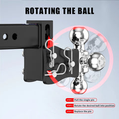 4" Adjustable Trailer Tow Hitch with 2.5" Receiver 1-7/8", 2" & 2-5/16" Tri-Ball Mount, 20000 LBS GTW For Most Truck & SUV