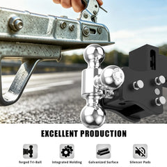 4" Adjustable Trailer Tow Hitch with 2.5" Receiver 1-7/8", 2" & 2-5/16" Tri-Ball Mount, 20000 LBS GTW For Most Truck & SUV